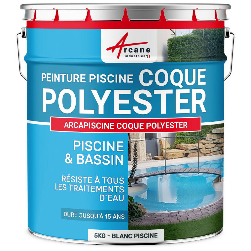 Arcane Industries - Schwimmbadfarbe - Farbe für Pools und Becken aus Polyester, Beton, Fliesen - arcapiscine - weißer Pool - 5kg bis zu 15m² für 2