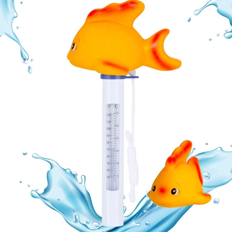 Schwimmbadthermometer, 1 schwimmendes Thermometer mit Fischmotiv und Schnur – stoß- und wasserfest – für Innen- und Außenpools, Spas, Teiche (Fische)