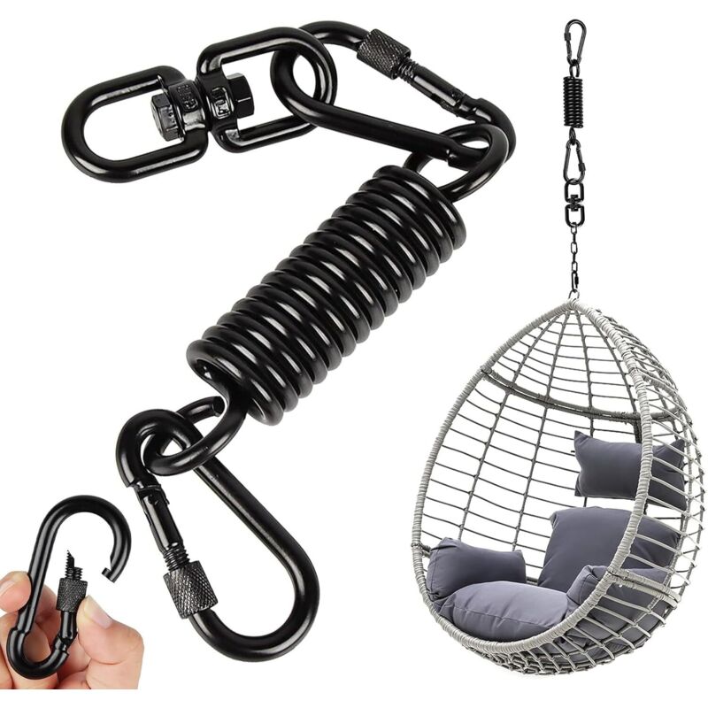 Jalleria - Schwingfeder für Hängesessel, Hängesessel mit 2 Karabinern und 360° drehbarem Haken, Karabiner, belastbar bis 250 kg, Aufhängefeder für