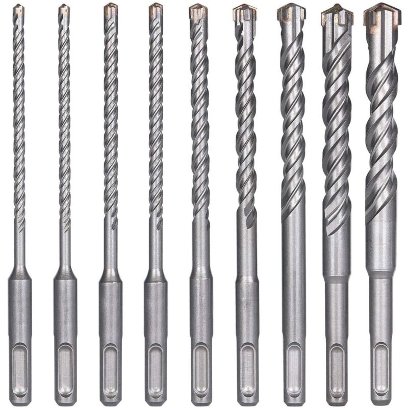 SDS-Plus Betonbohrer, 9 Stück (5 mm 16 x 160 mm), für Bohrhammer, Beton, Ziegel, Stein, Metall
