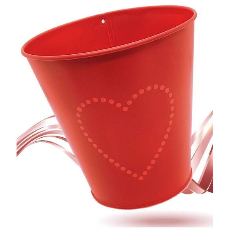 Trade Shop Traesio - Trade Shop - secchiello rosso decorativo latta 14CM mit cuore idea regal san valentino 92300 -