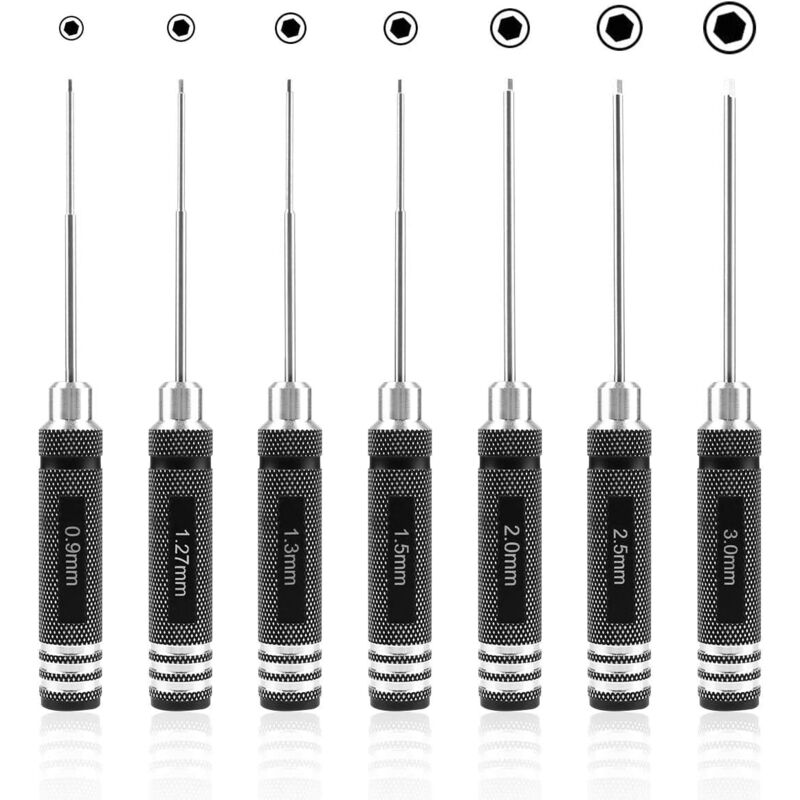 Sechskant Schraubendreher Satz, 7 teilig RC Werkzeug Innensechskant Schraubenzieher Handwerkzeug für Modellbau Auto Boot Quadcopter (0,9mm, 1,27mm,