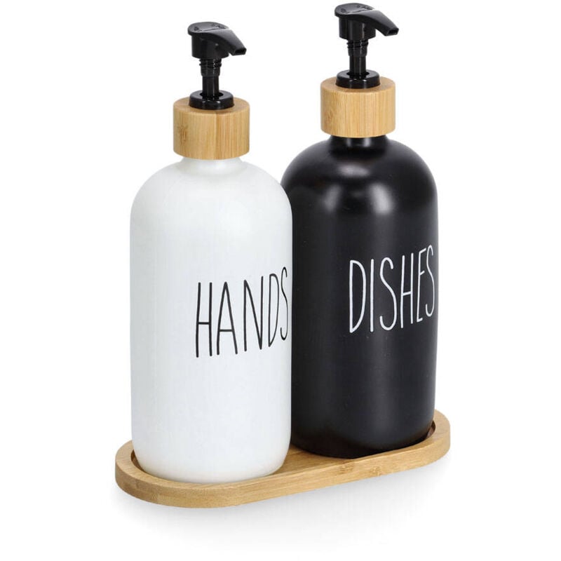 Zeller - Seifen- und Spülmittelspender mit Bambusuntersetzer, 500 ml, 2er-Set