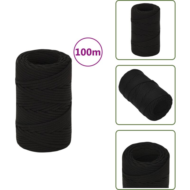 Arbeitsseil Schwarz 2 mm 100 m Polyester - Arbeitseil - Polyester Seil - Geflochtenes Seil - Baumarkt Zubehör - Gartenseil