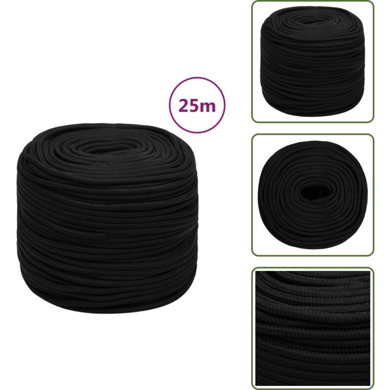 Arbeitsseil Schwarz 6 mm 25 m Polyester - Arbeitseil - Polyester Seil - Schnur - Baumarkt Zubehör - Gartenseil