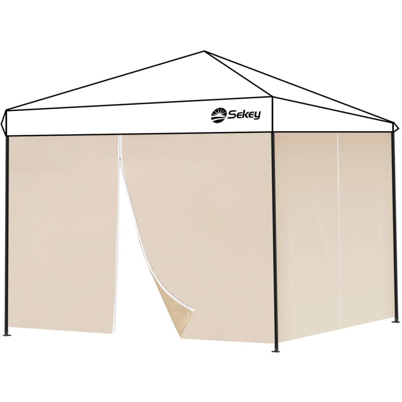 2 Seitenteile Seitenwände für Pavillon 3×3m Wasserdicht für Festzelt, Partyzelt, 1Fenster, Taupe - Sekey
