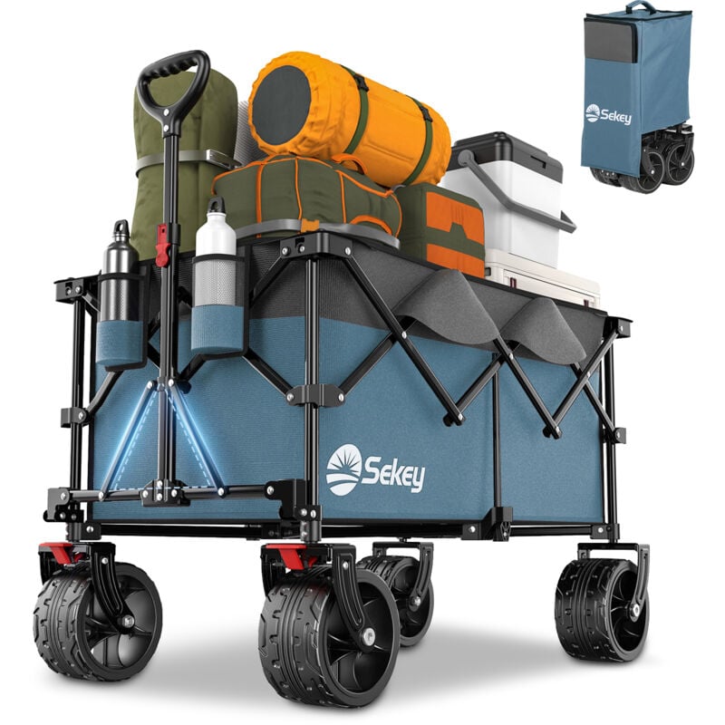 Sekey 200L 200KG Bollerwagen Faltbarer Bollerwagen Handwagen mit 17x10 cm Breite Reifen, Grau und Blau