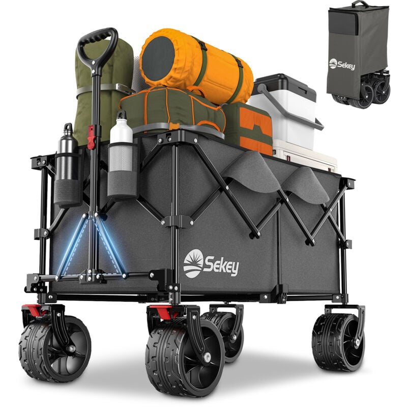 Sekey 200L 200KG Bollerwagen Faltbarer Bollerwagen Handwagen mit 17x10 cm Breite Reifen, Grau