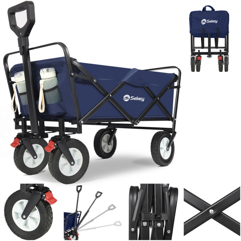 Geländetauglicher Bollerwagen Faltbar mit Vollgummireifen bis 200 kg Klappbarer Handwagen, Blau - Sekey