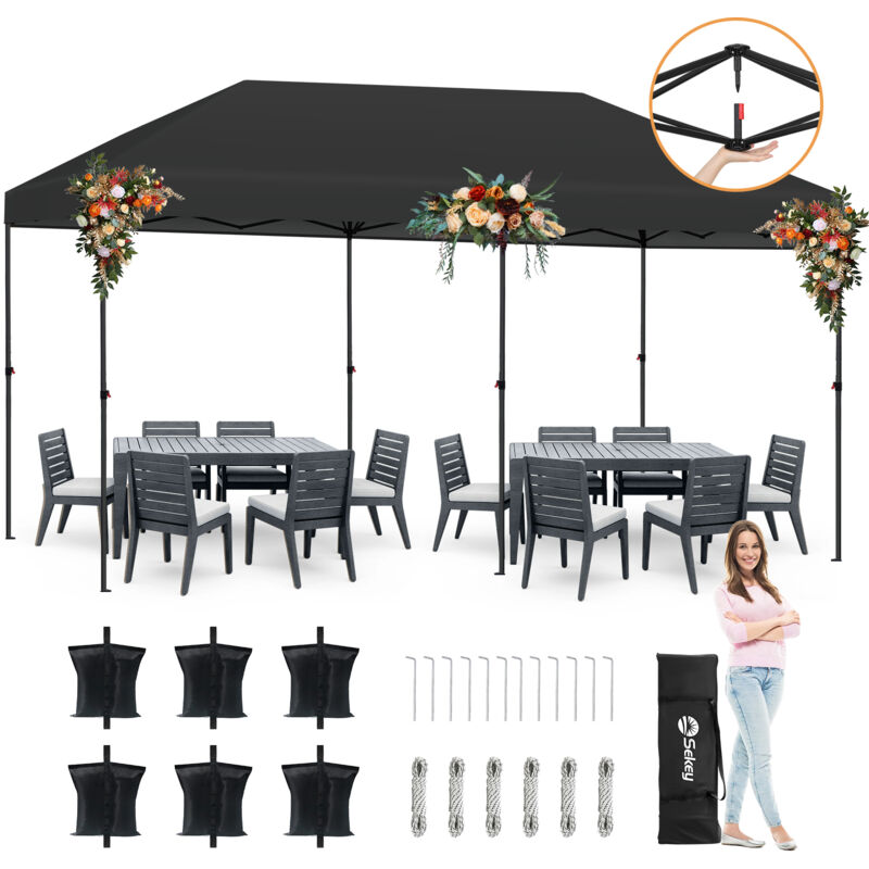 Faltpavillon 3 x 6 m Pop Up Pavillon Partyzelte Festzelt Gartenzelt Wasserdicht, UV-Schutz 50+ für Camping / Garten / Hochzeit, Schwarz - Sekey