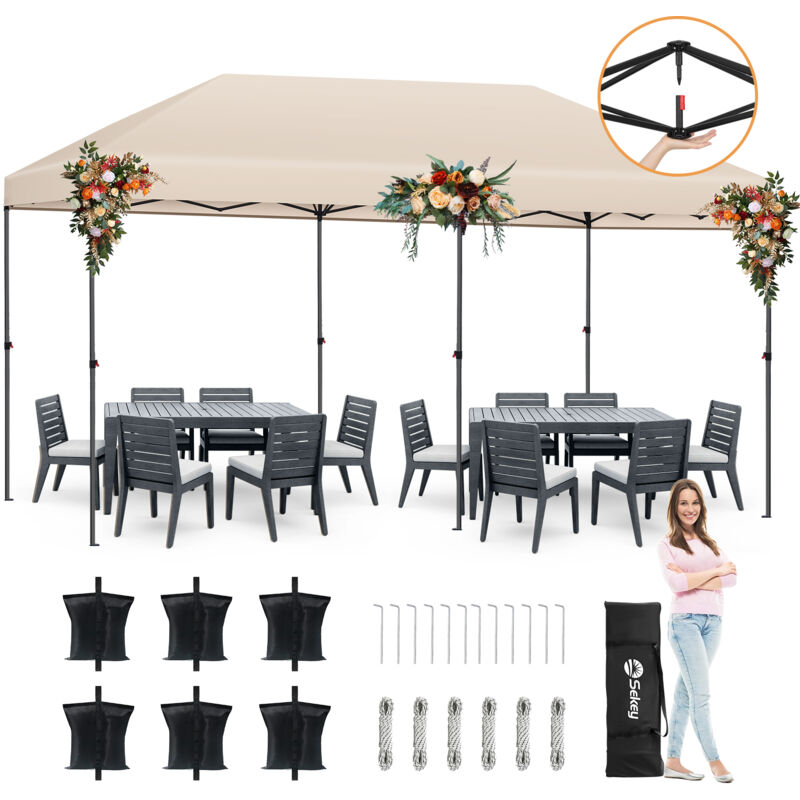 Faltpavillon 3 x 6 m Pop Up Pavillon Partyzelte Festzelt Gartenzelt Wasserdicht, UV-Schutz 50+ für Camping / Garten / Hochzeit, Taupe - Sekey