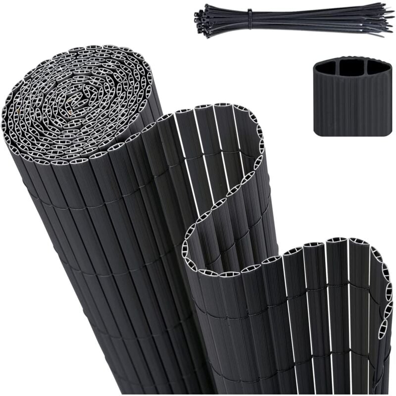 Sichtschutzmatte pvc Sichtschutzzaun Gartenzaun, Doppelte Verstärkung, Anthrazit / 0,90 x 5 m - Sekey
