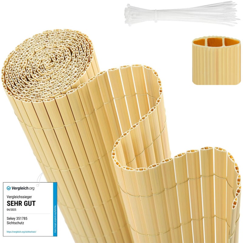 Sekey Sichtschutzmatte PVC Sichtschutzzaun Gartenzaun, Doppelte Verstärkung, Bambus / 1,0 x 5 m