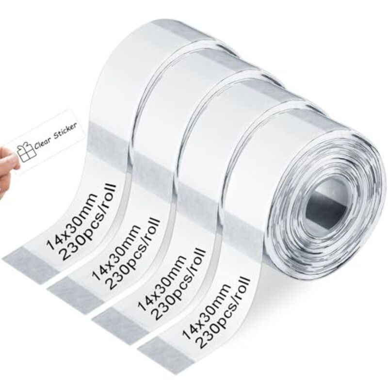 Selbstklebende Etiketten zum Beschreiben, 14 x 30 mm transparentes Thermoetikett für Marklife P11/P12/P15, Phomemo D30/D32/D35, Vretti HP1/HP3/HP4,