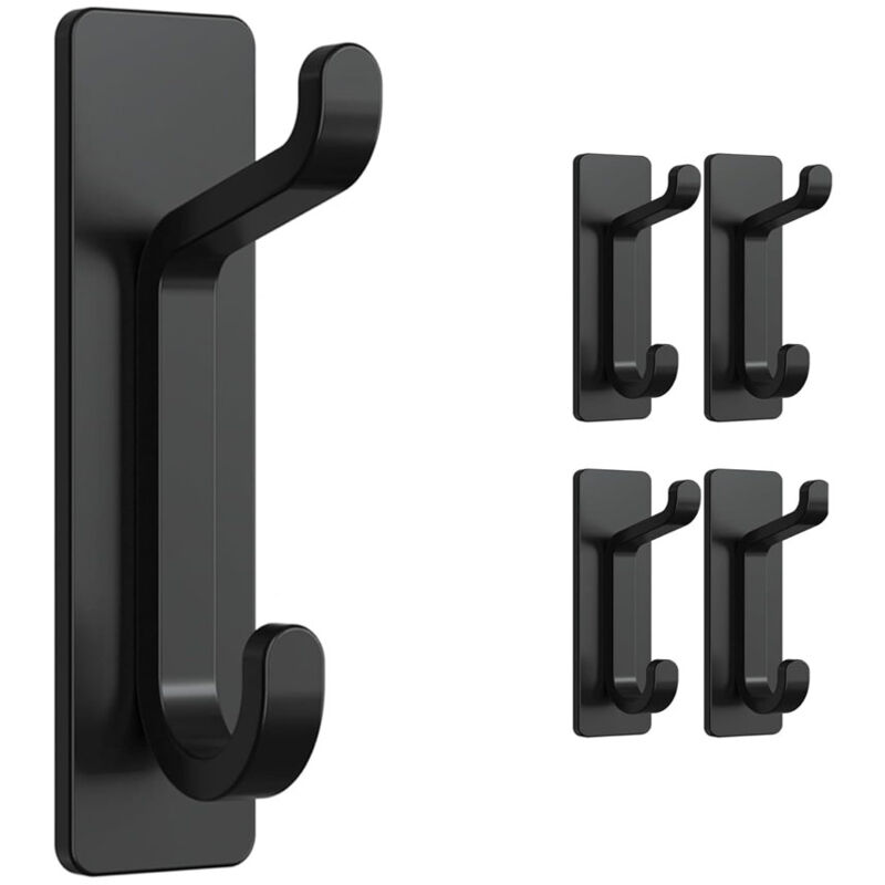 Jn.songs - Selbstklebende Haken, Doppelter Handtuchhaken, Klebehaken, Garderobenhaken für Handtücher, Rucksäcke, Hüte - 4 Stück Schwarz