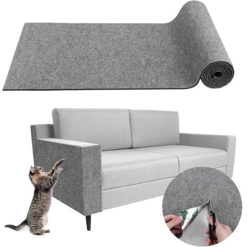 Selbstklebende Katzenkratzmatte 40×100 cm, individuell zuschneidbar, schützt Möbel und Sofas – Hellgrau
