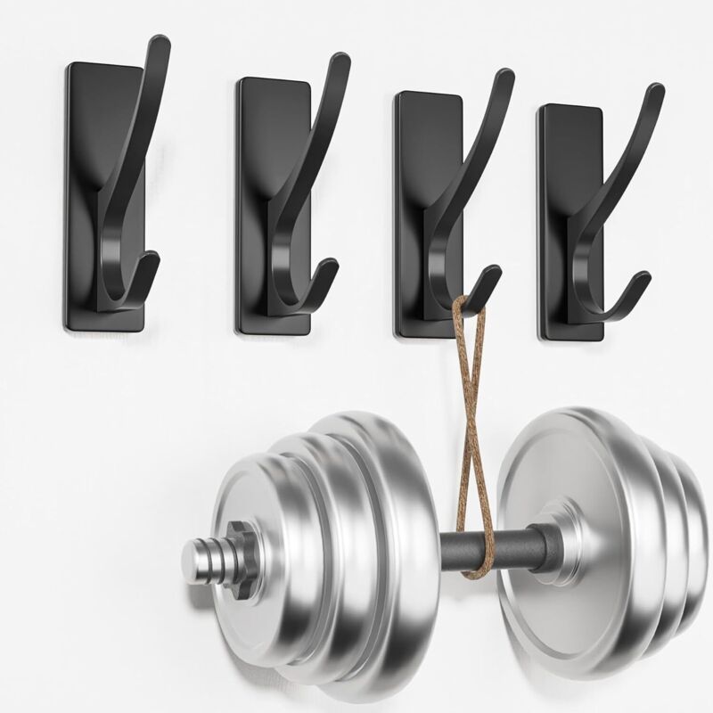 Tigrezy - Selbstklebende Kleiderhaken, Doppelhaken für Handtücher, Rucksäcke, Hüte, starke Metallgarderobe für Badezimmer, Schlafzimmer, Tür,