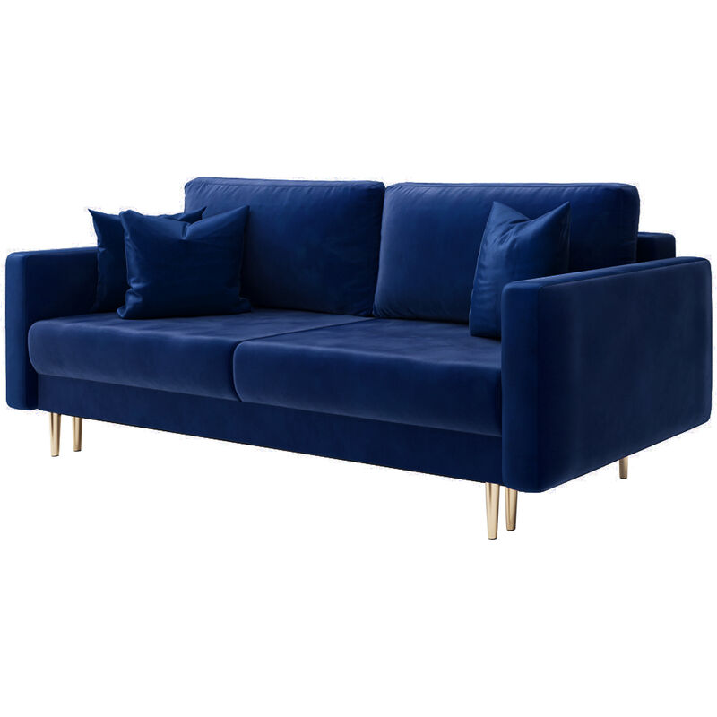 Valico - Schlafcouch mit Goldene Füße, fur 3 Personen, 230 cm (Blau Velvet) - Selsey