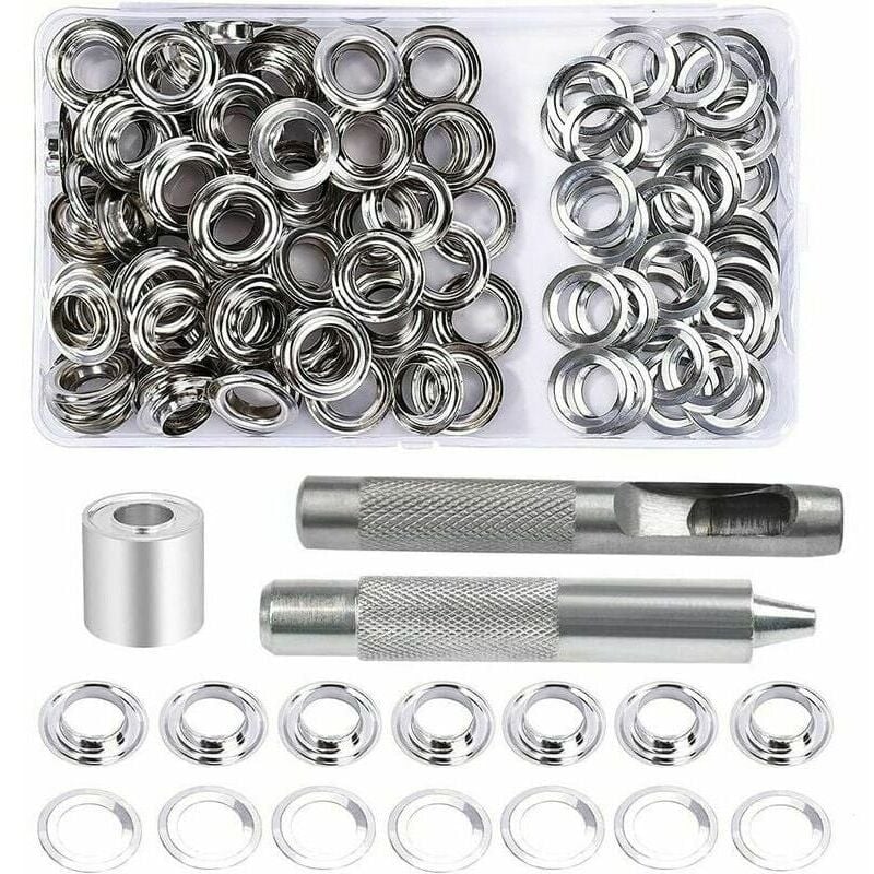 BSR - sen-Set, 100 Sets 12 mm Ösen, Planen-Reparaturset mit 3 Ösen-Werkzeugen, Ösen-Set für Planen, Stoffe, Vorhänge und Bastelarbeiten
