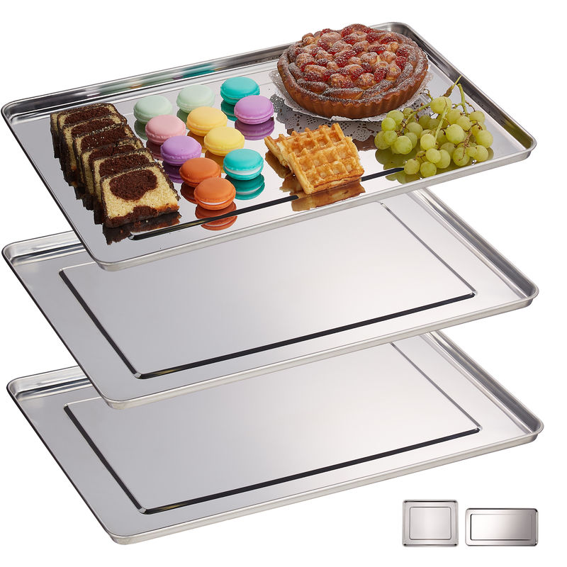 Relaxdays Servierplatte, 3er Set, Edelstahl, spülmaschinenfest, Wurst, Käse, Party, Schlemmerplatte, 48 x 33 cm, silber