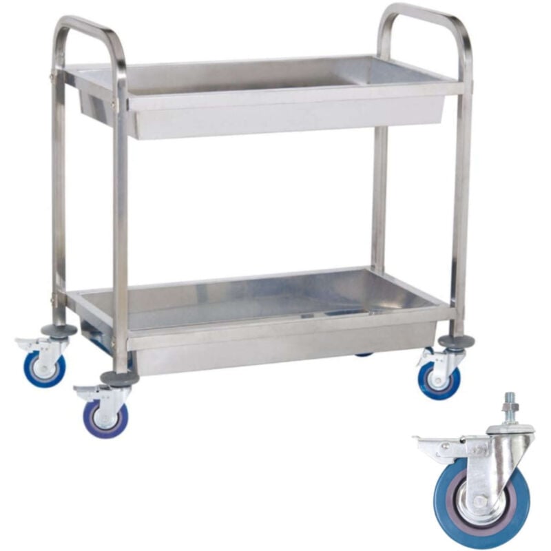 Royal Catering - Servierwagen Küchenwagen Edelstahl 320 kg 2 Mulden Edelstahl 4 Bremsen