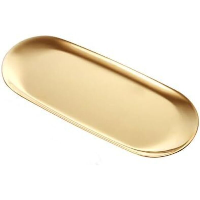 Serviettenablage, Aufbewahrungstablett, Teetablett, Obsttablett, Kosmetik- und Schmuckaufbewahrungsbox aus Edelstahl (mittlere Größe, Gold).