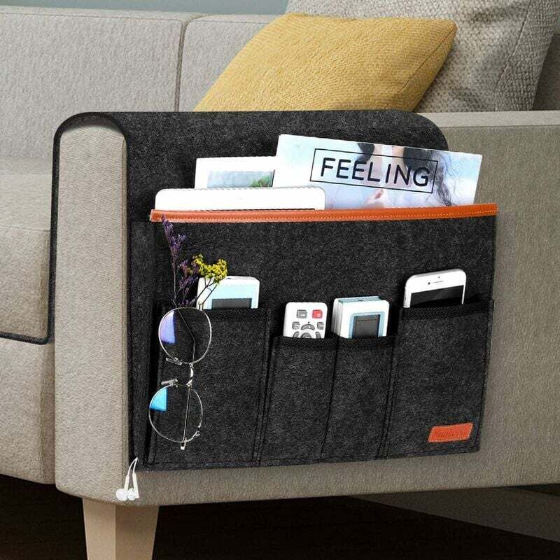 Sessel-Armlehnen-Tasche, Filz-Hängeorganizer für Stühle, Fernbedienungshalter für Sofas mit 5 Taschen für Handy, iPad, Zeitschriften, Brillen, Kabel