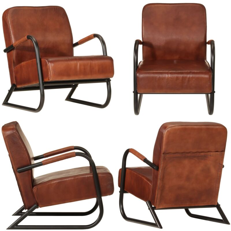 Sessel Braun Echtleder - Ledersessel - Esszimmerstuhl - Wohnzimmersessel - TV-Sessel - Designer Sessel - Home & Living