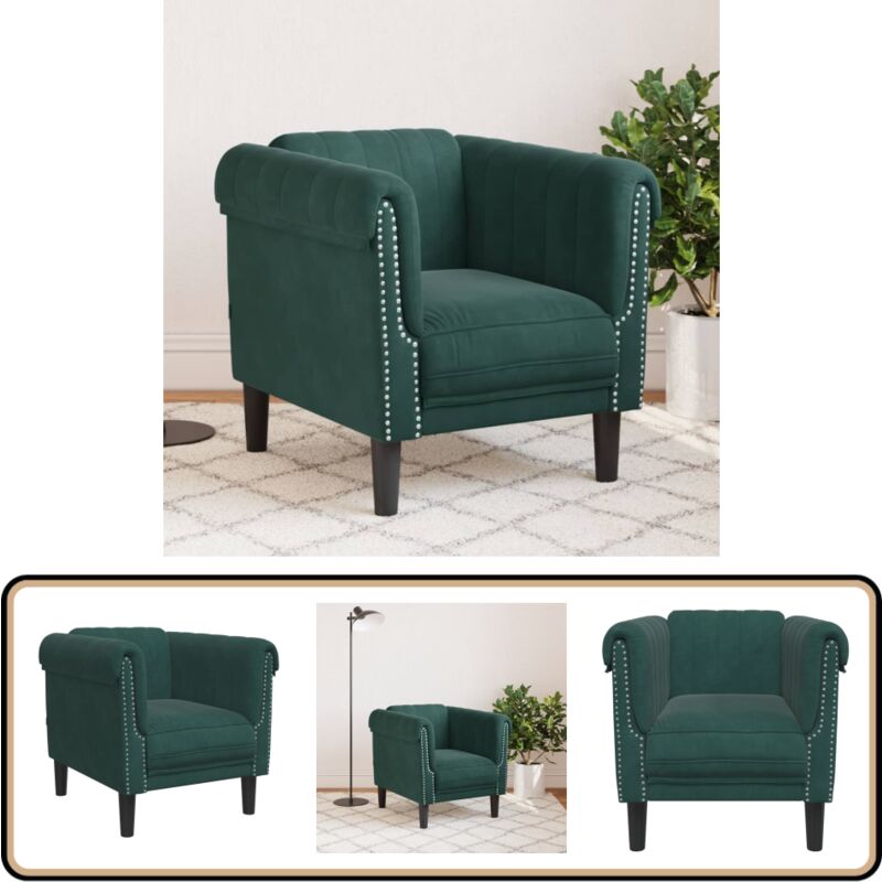 Sessel Dunkelgrün Samt - Samtsofa - Wohnzimmersofa - Gemütlicher Sessel - Dunkelgrüner Sessel - Sofa Mit Armlehnen