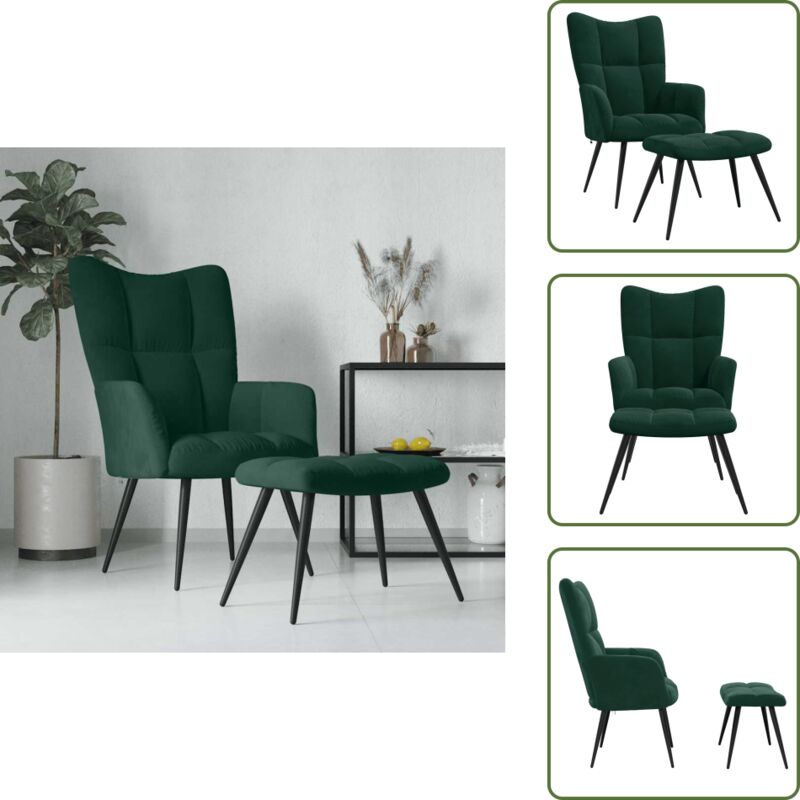 Relaxsessel mit Hocker Dunkelgrün Samt - Samtsessel - Wohnzimmersessel - Bequemer Sessel - Sessel Mit Armlehnen - Dunkelgrüner Sessel