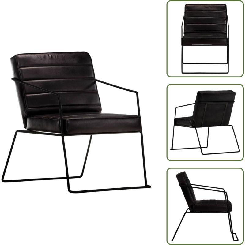 Sessel Schwarz Echtleder - Echtleder Sessel - Schwarzer Sessel - Designer Sessel - Wohnzimmersessel - Lounge Sessel