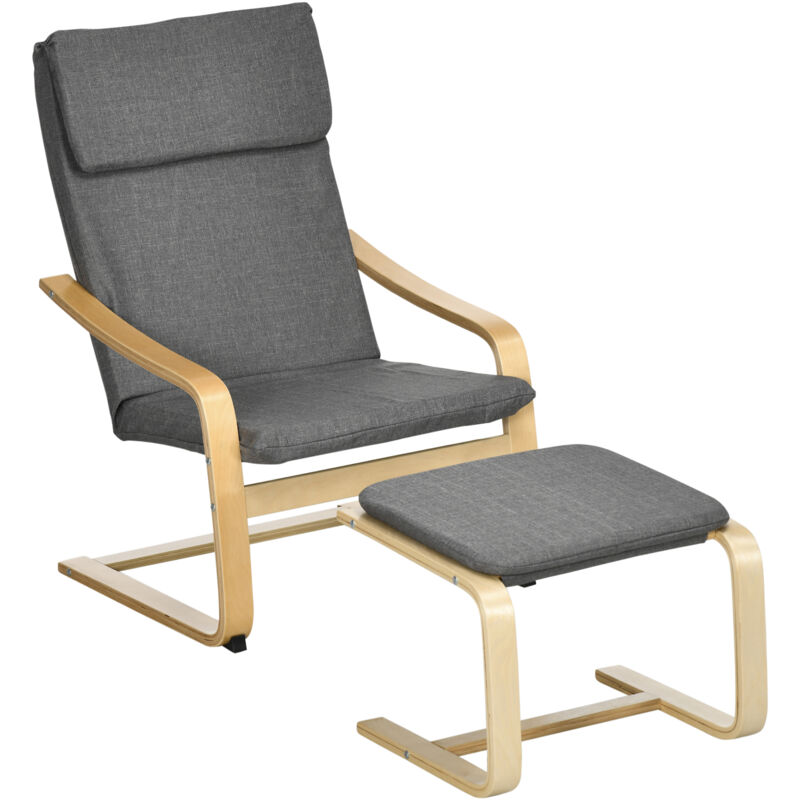 HOMCOM Relaxsessel mit Hocker Sessel Loungesessel mit Leinenoptik, Modern Fernsehsessel, Polstersessel Armlehnensessel für Wohnzimmer, Schlafzimmer,