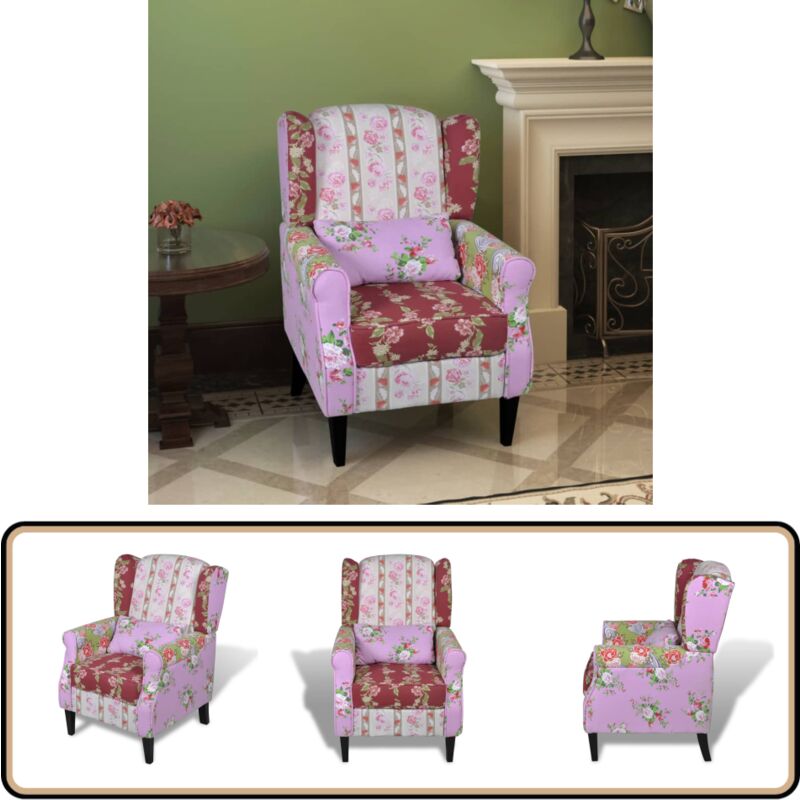 Sessel mit Patchwork-Design Stoff - Patchwork Sessel - Esszimmerstuhl - Wohnzimmersessel - Gemütlicher Sessel - Bequeme Lounge Chair