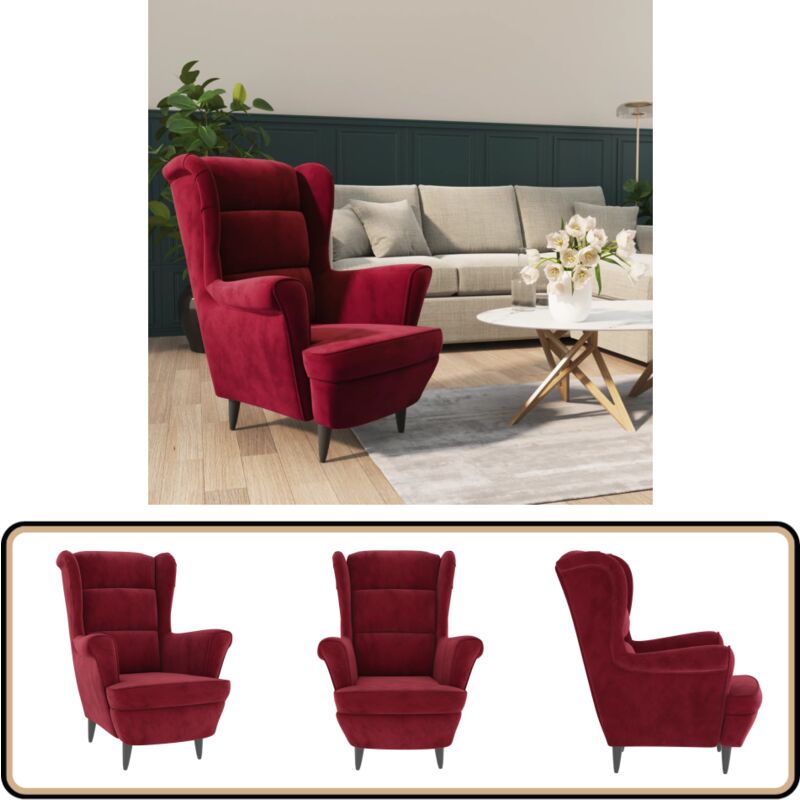 Sessel Weinrot Samt - Samtsessel - Weinroter Sessel - Bequemer Sessel - Lesesessel - Wohnzimmerstuhl