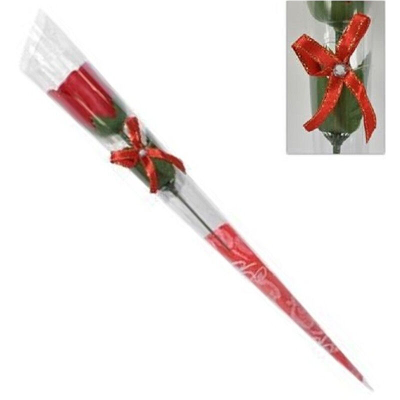 Trade Shop Traesio - Trade Shop - set 12 pz rose rossa fiore mit diamantino fiocco 36CM regalo san valentino -