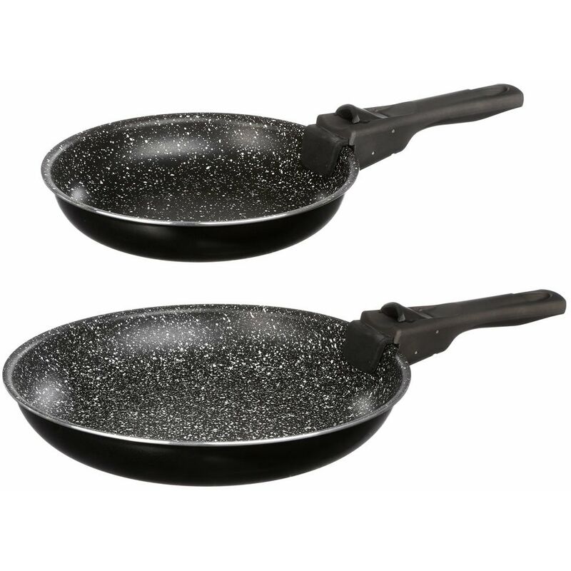 Set 2 Pfannen + abnehmbarer Griff, Stein, 20/26 cm