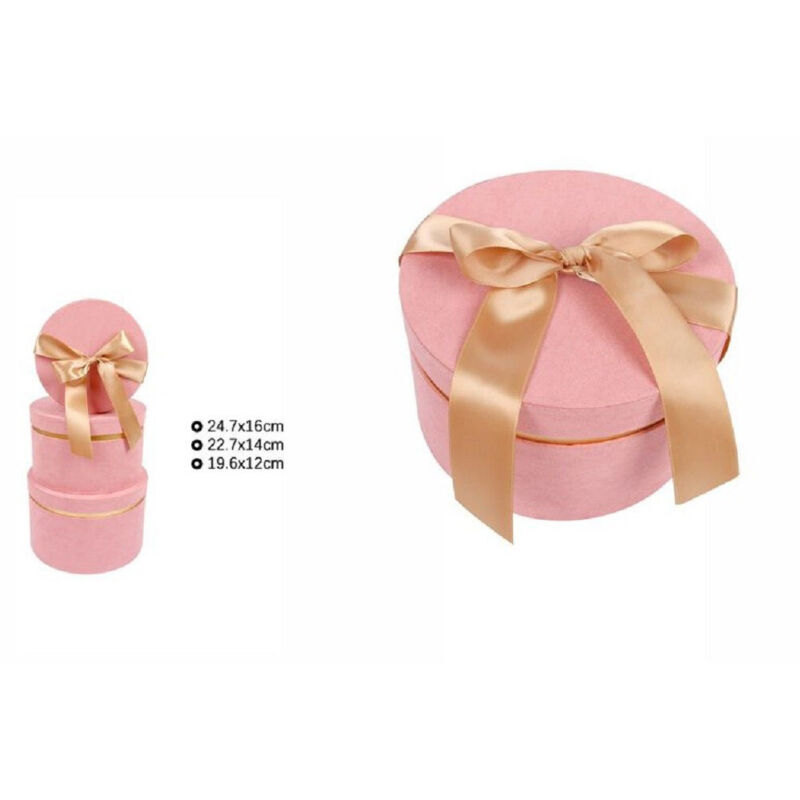 Trade Shop - SET MIT 3 BOXEN GESCHENKBOX VERSCHIEDENE GRÖSSEN RUND MATRYOSKA ROSA 71941 -