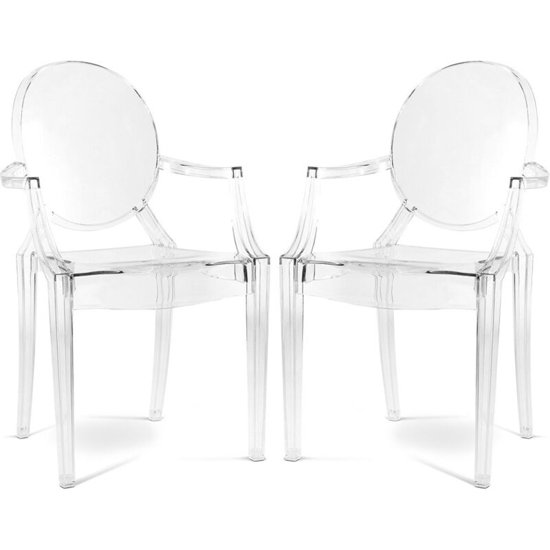 Privatefloor - Set aus 2 transparenten Esszimmerstühlen - Armlehnen-Design - Louis xiv Transparent