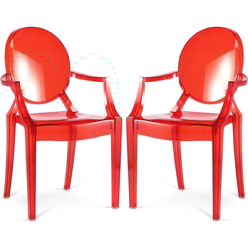 Set aus 2 transparenten Esszimmerstühlen - Armlehnen-Design - Louis XIV Rot transparent