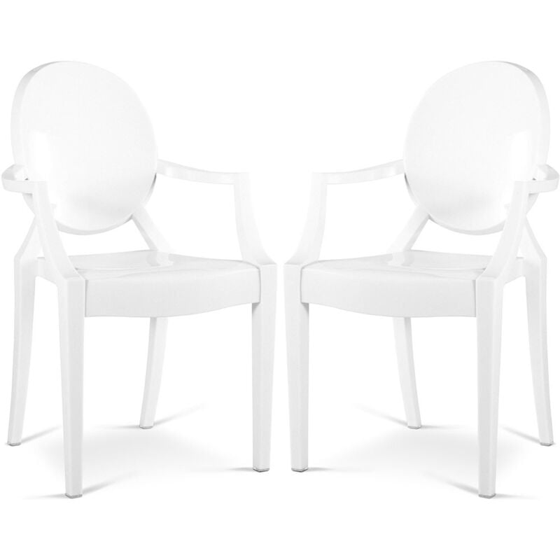 Privatefloor - Set aus 2 transparenten Esszimmerstühlen - Armlehnen-Design - Louis xiv Weiß