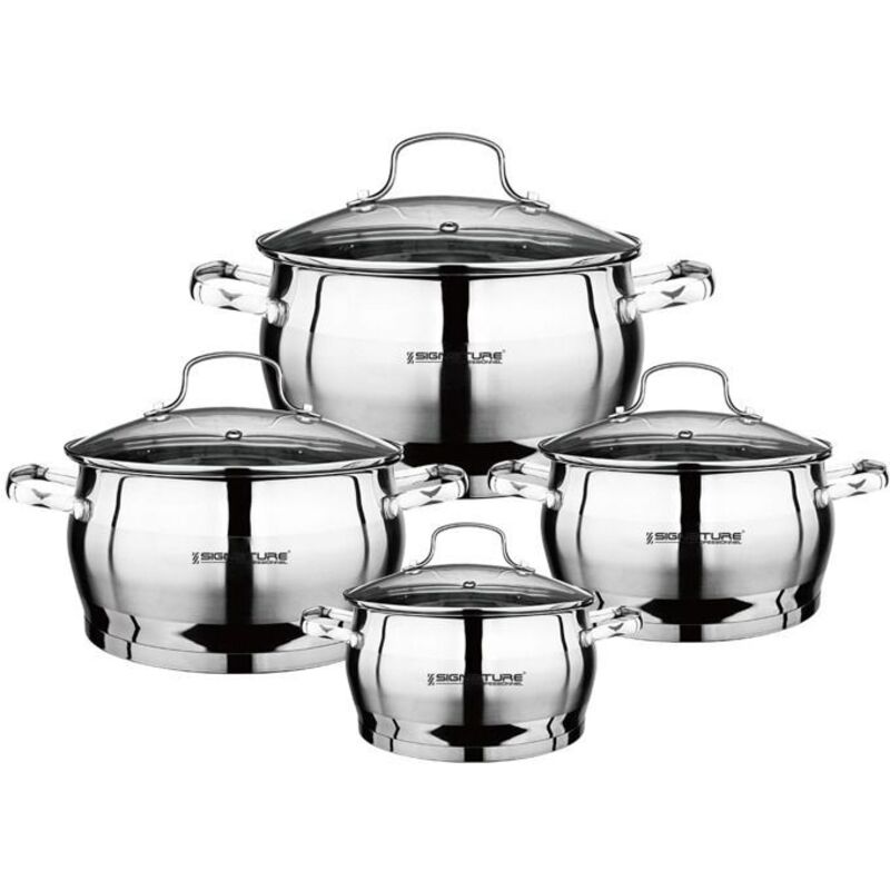Topfset - SIGNATUR - 4 Teile - Edelstahl - Glasdeckel - Für alle Herdarten geeignet