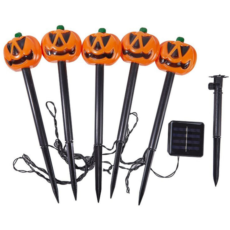 Set aus 5 Kürbissolarlampen für Halloween-Dekoration, Halloween-Garten Dekoration, Kürbissolarlampen, Wegbeleuchtung für Halloween, Außenbereich,