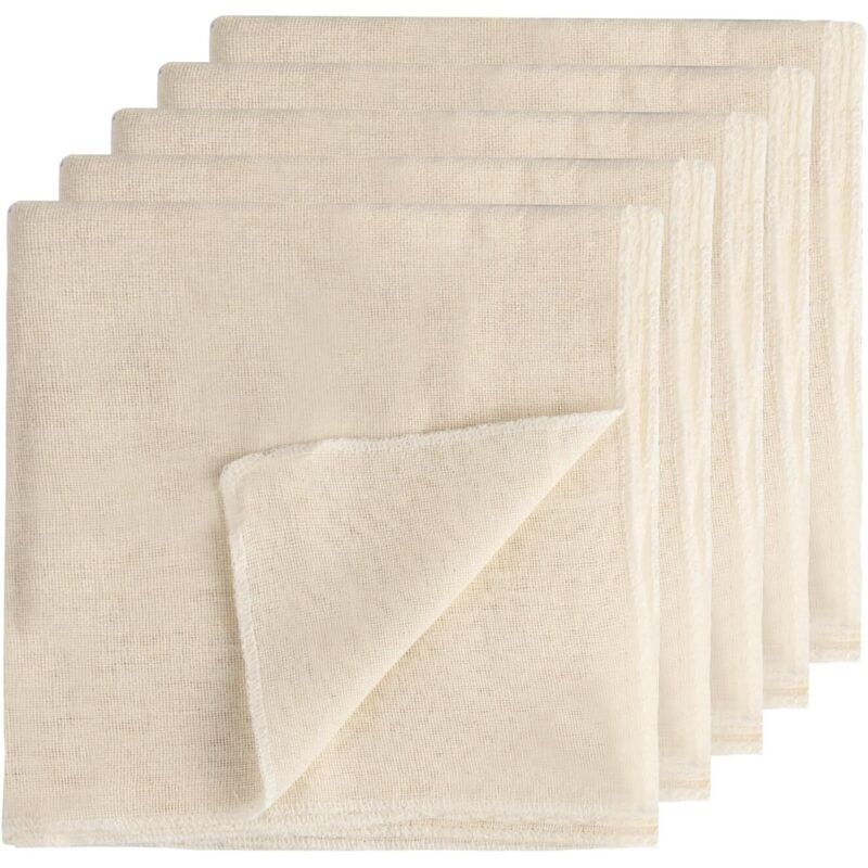 Set aus 5 waschbaren, ungebleichten Baumwoll-Musselin-Käsetüchern zum Filtern von Saft, Käse, Butter, Tee, Kaffee (60 x 60 cm)