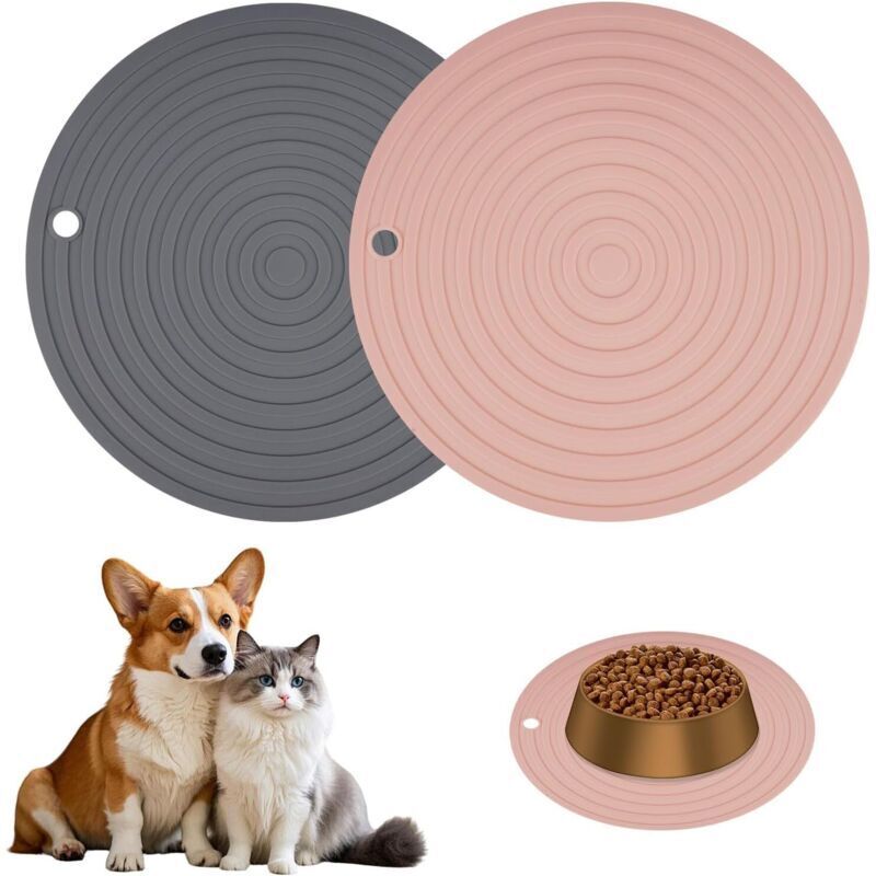 Set aus zwei Futtermatten für Katzen und Hunde, 24 cm runde, rutschfeste Schale für Tierfutter, leicht zu reinigen.
