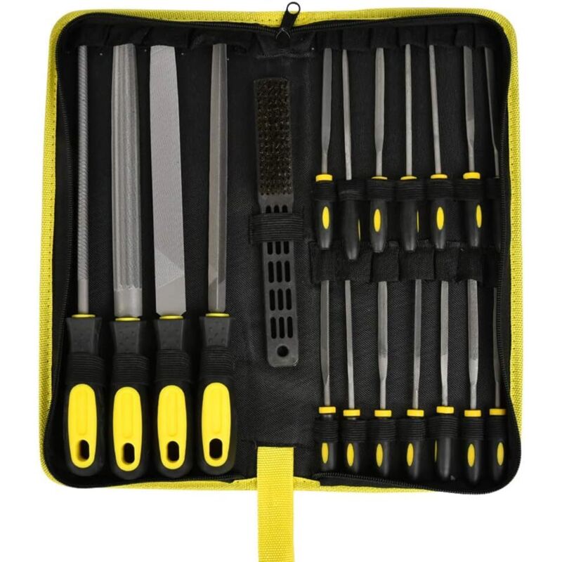 19-teiliges Flachfeilen- und Raspel-Set, Heimwerker-Werkzeug mit rutschfestem Griff und Aufbewahrungstasche