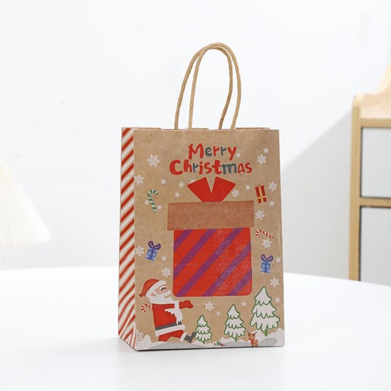 Set mit 10 braunen Weihnachtsgeschenktüten mit Henkeln, 21 x 15 x 8 cm, Kraftpapier, geeignet für Snacks, Geschenke und Verpackungen