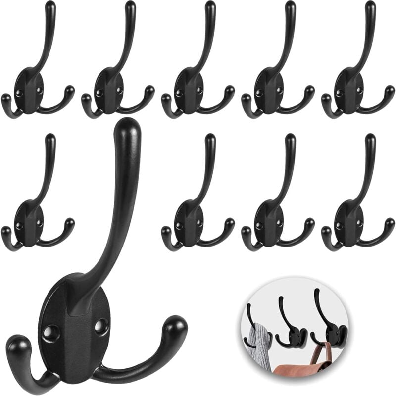 Set mit 10 robusten, schwarzen Deko-Wandhaken für Mäntel, Handtücher, Umkleidekabinen, Klassenzimmer, Küchen, Badezimmer, Rucksäcke, Hüte