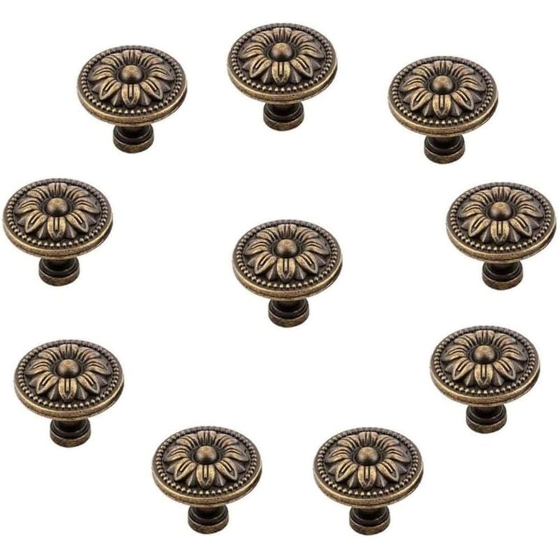 Set mit 10 Vintage-Schubladenknöpfen aus Metall in Blumenform, Bronzeton