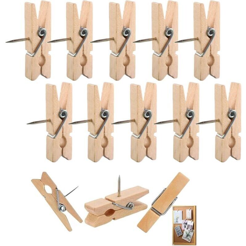 Set mit 100 Pinzetten aus Naturholz mit Nadeln für Korktafeln, Bastelarbeiten, Büro und Zuhause
