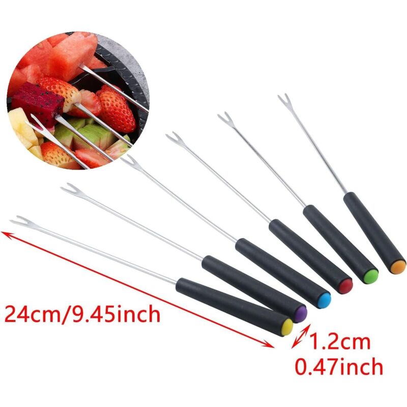 Set mit 12 Fonduegabeln aus Edelstahl – hitzebeständige Griffe für Käse, Schokolade, Braten, Fleisch